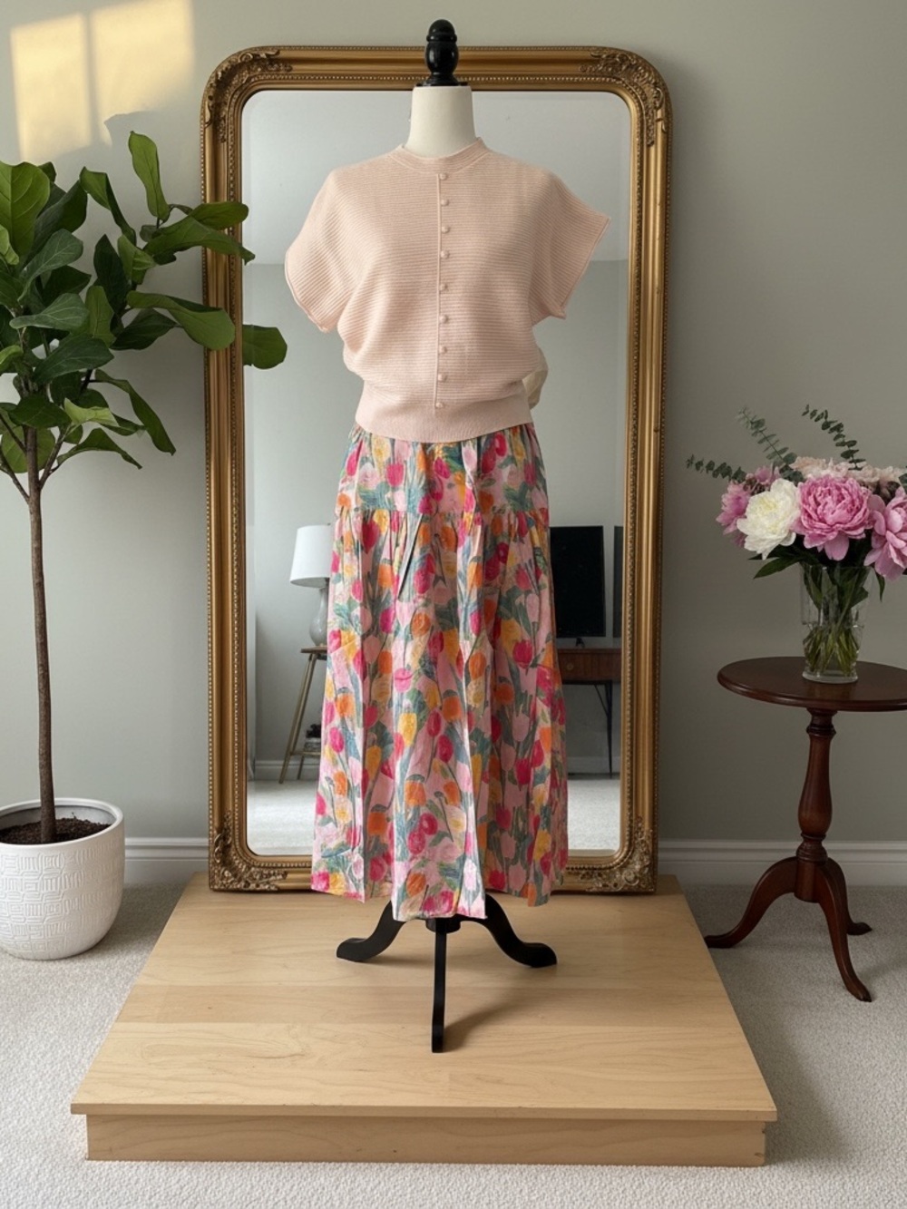 Floral Tiered Maxi Skirt - Pink Multi - Picture 2 of 3